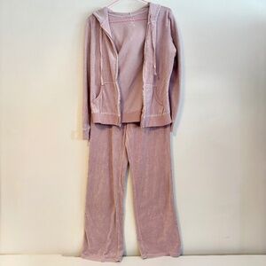 NY & Co Velour Lounge Matching Track Suit Full Zip Hoodie Wide Leg Pale Pink S